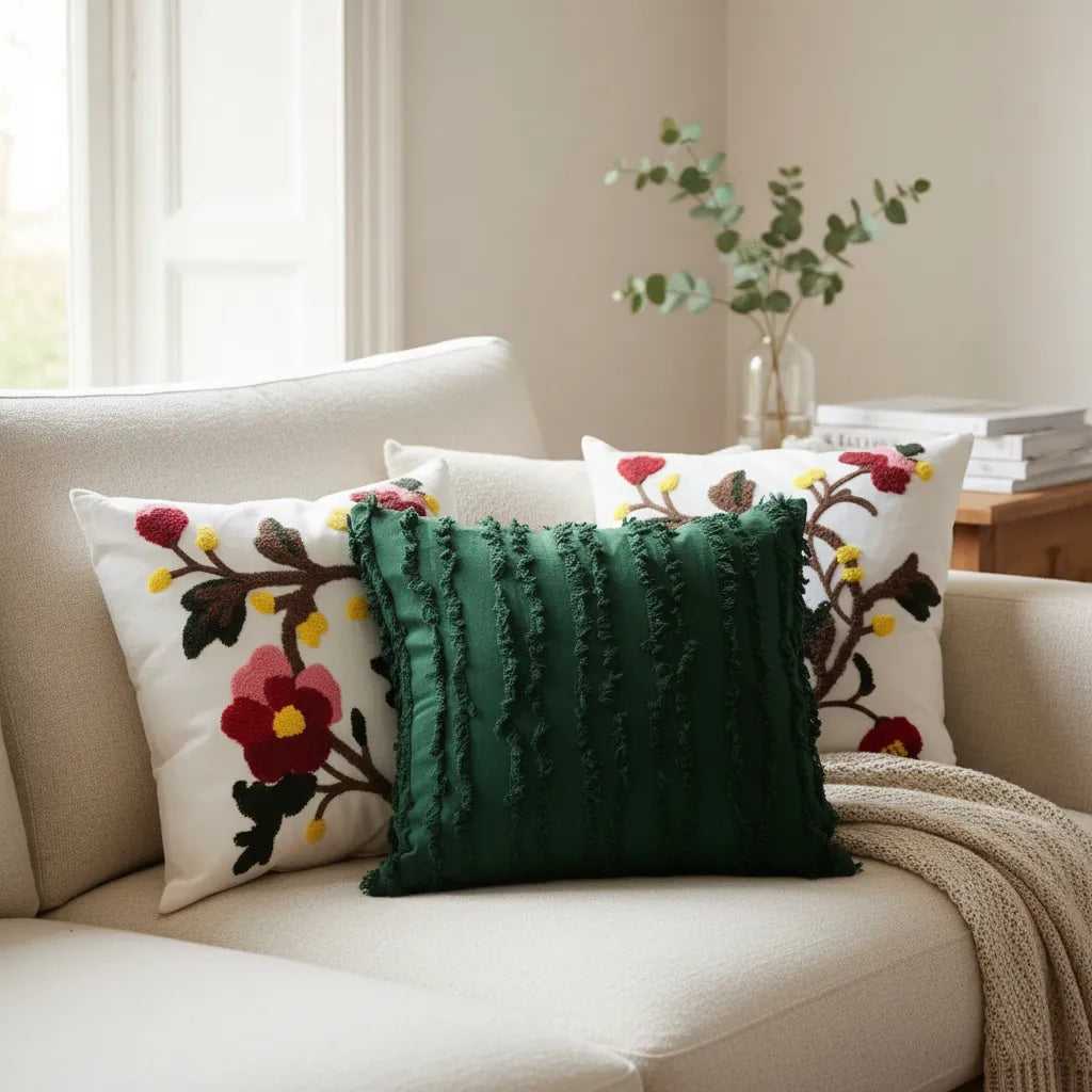 Set de 3 Cojines Jardín Esmeralda – 45x45 cm