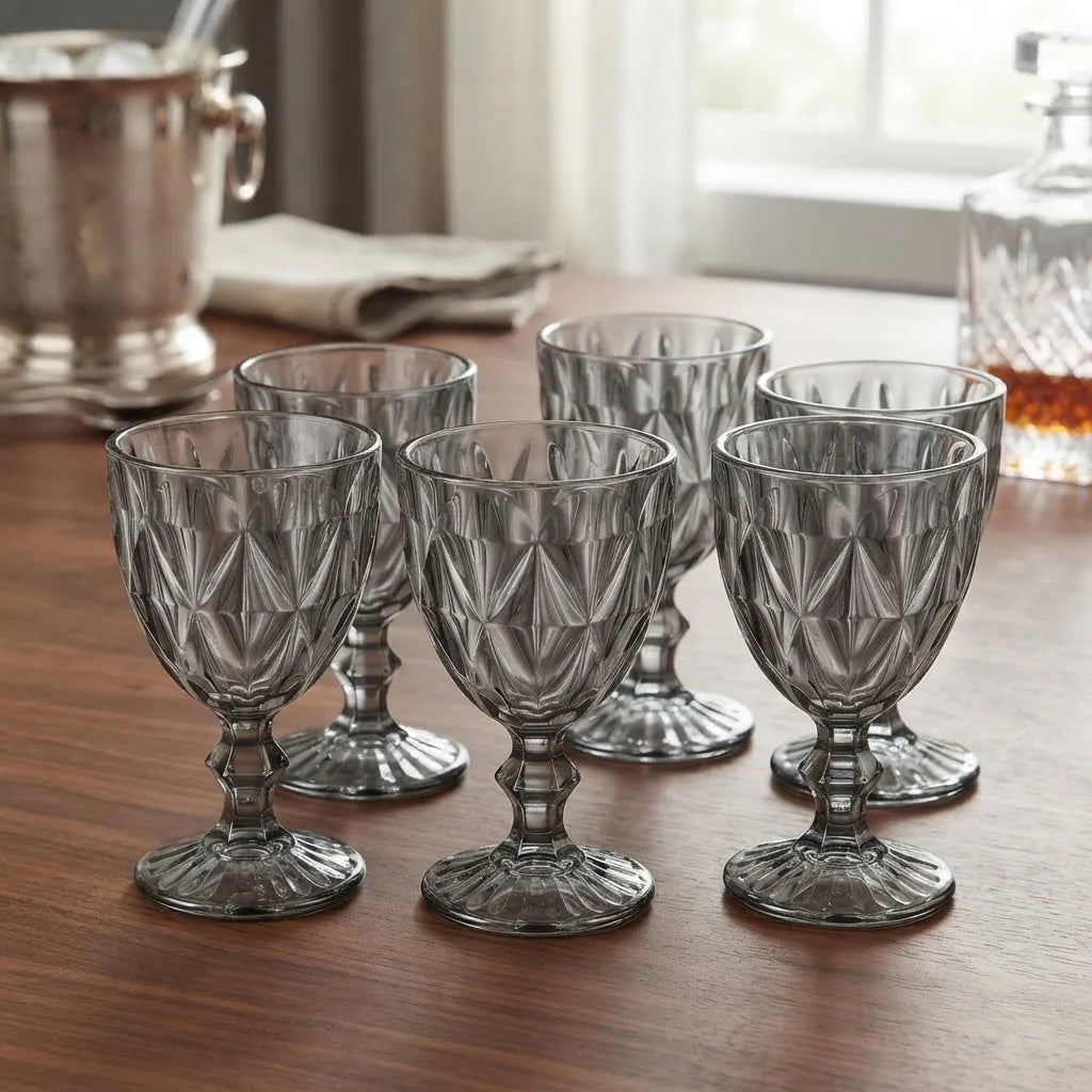 Set de 6 Copas de Vidrio Gris con Relieve, 300 ml - NM
