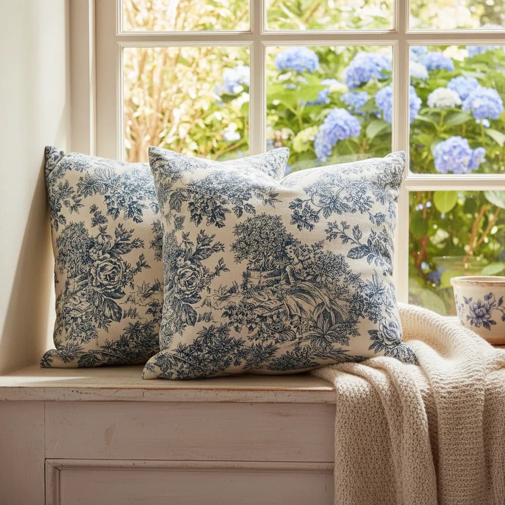 Cojin 60x60 Cm Jardín Francés Azul