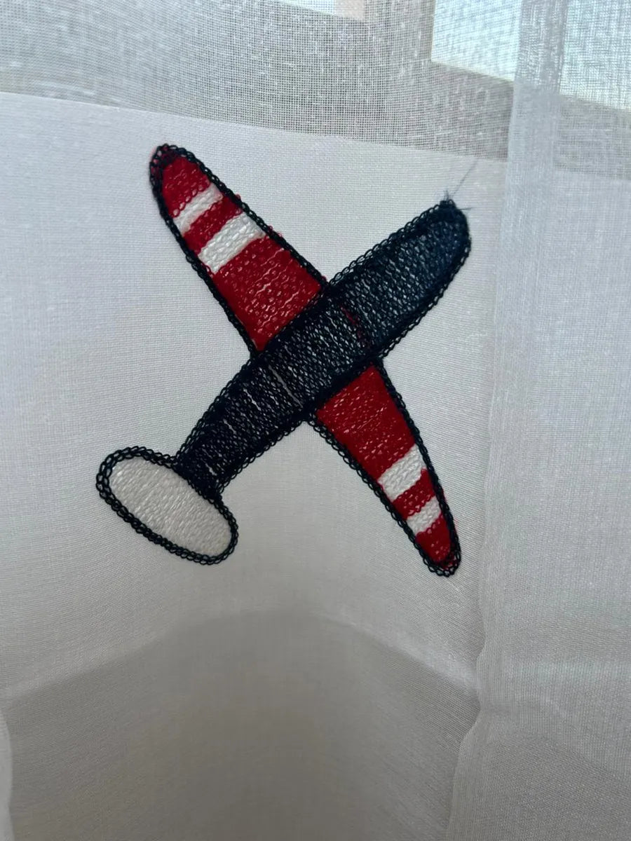 Set Cortina Lino + Visillo Pequeños Aviadores 4 Paños