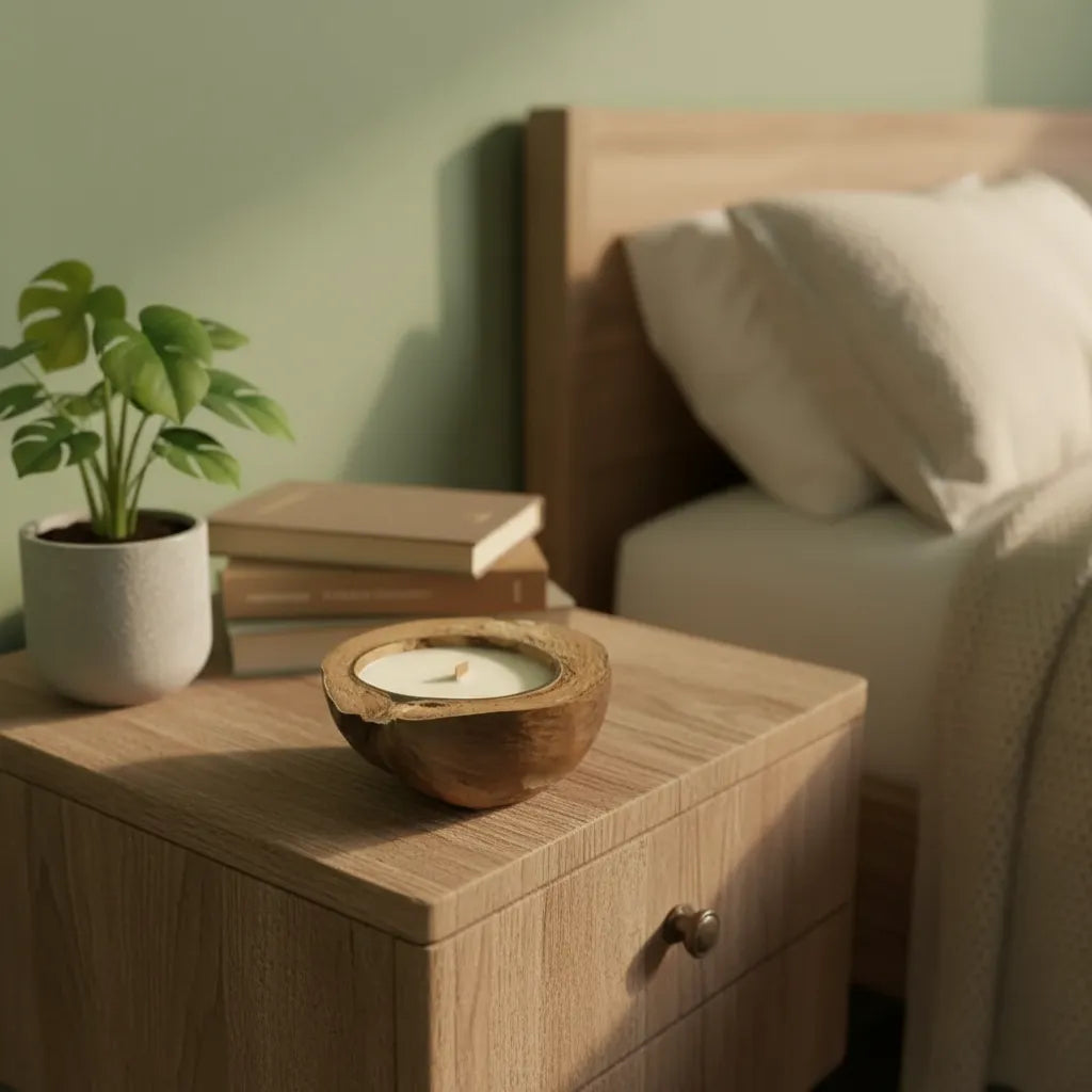 Vela Aromática en Coco  con Mecha de Madera – 17 cm