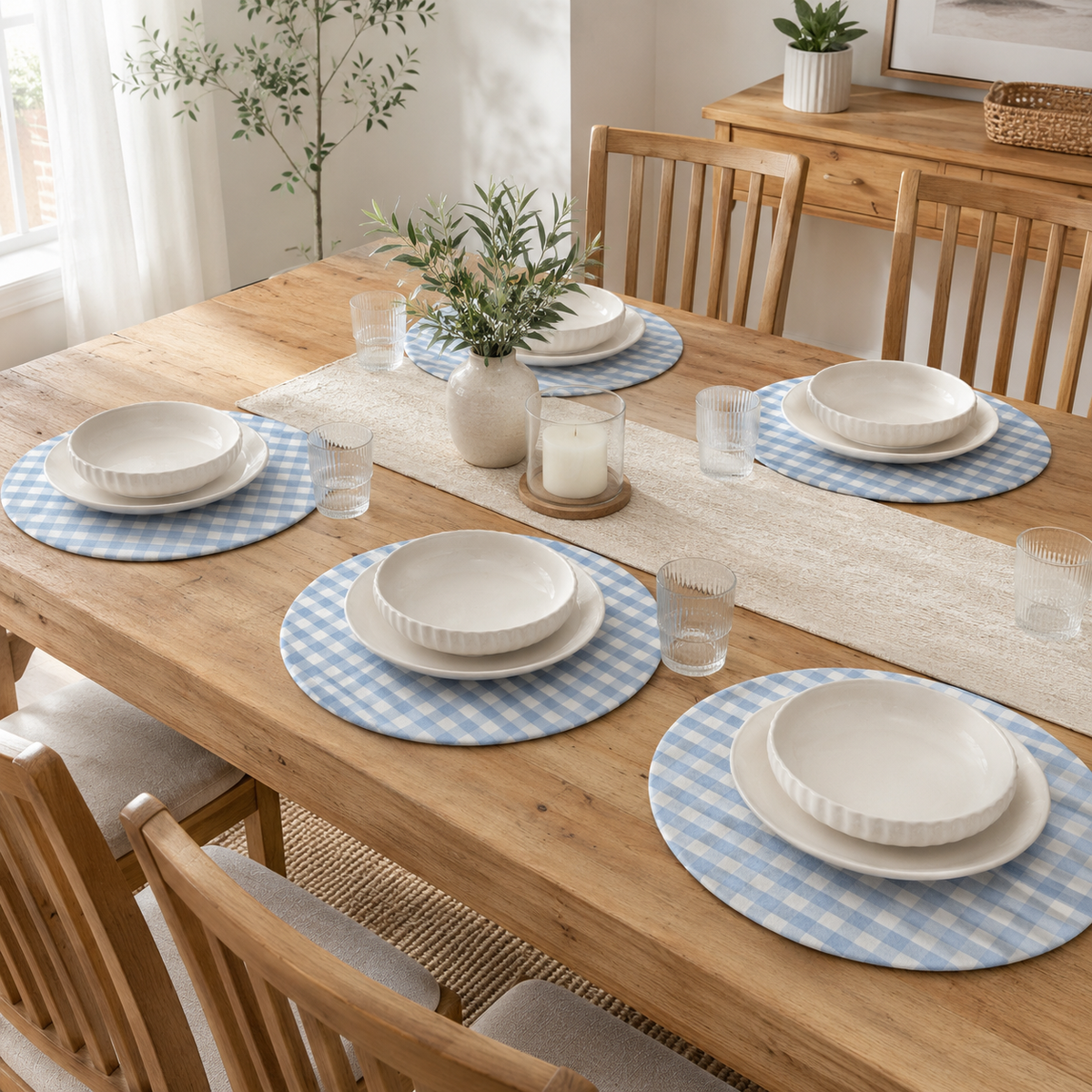 Individuales Redondos Repelentes con Base MDF ·Vichy Celeste