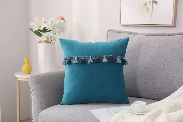 Fundas de cojines terciopelo con flecos