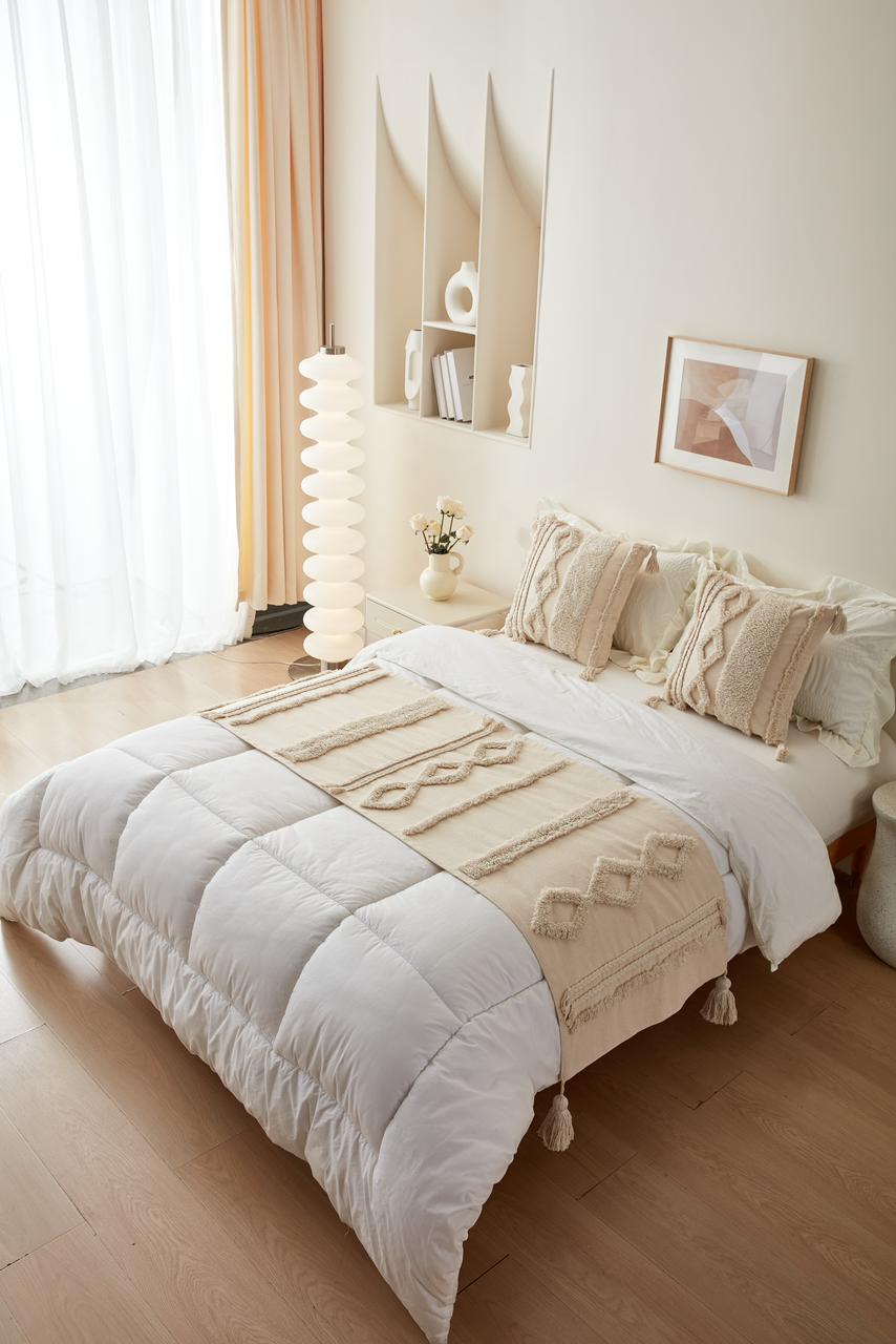 Set de piecera algodon, diseño trenzas + 2 fundas