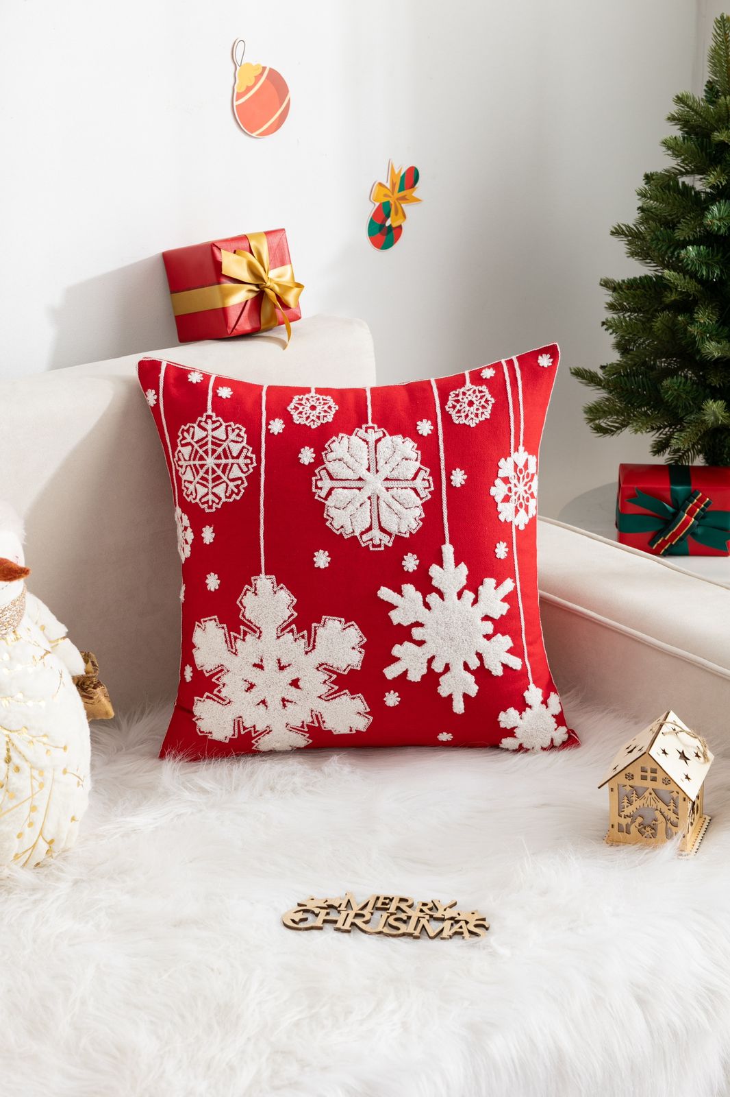 Fundas de cojines bordadas,  diseño navideño en 45x45cm