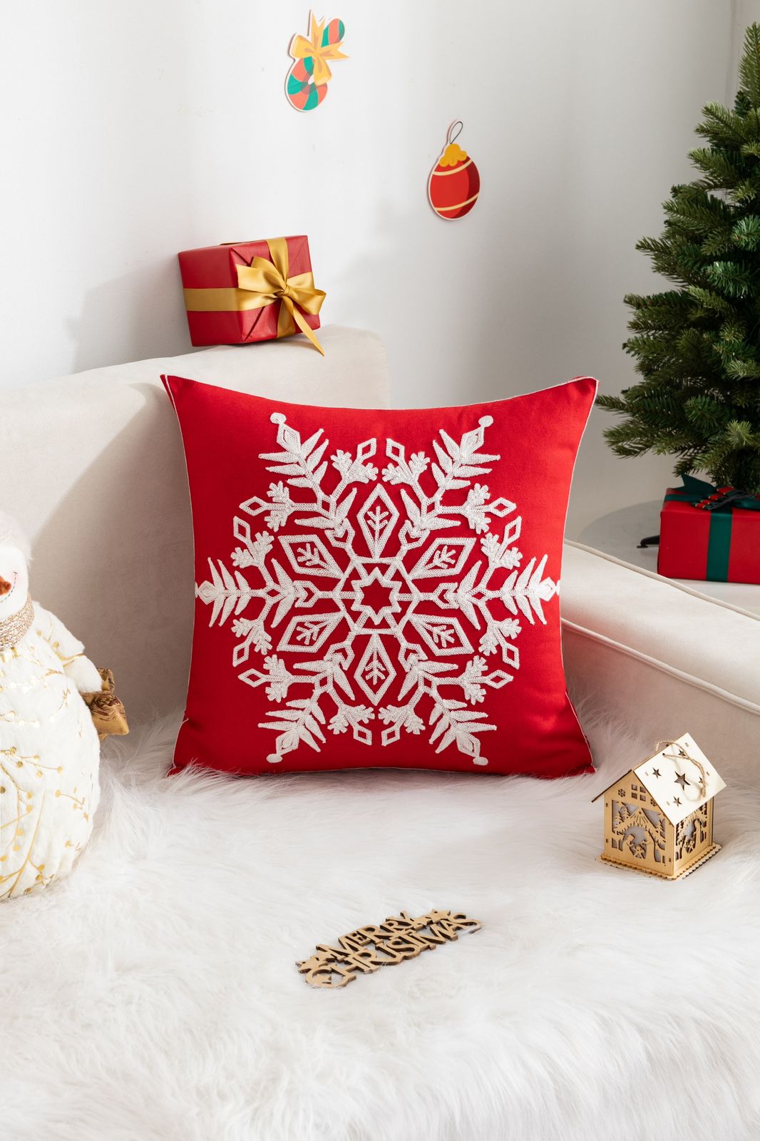 Fundas de cojines bordadas,  diseño navideño en 45x45cm