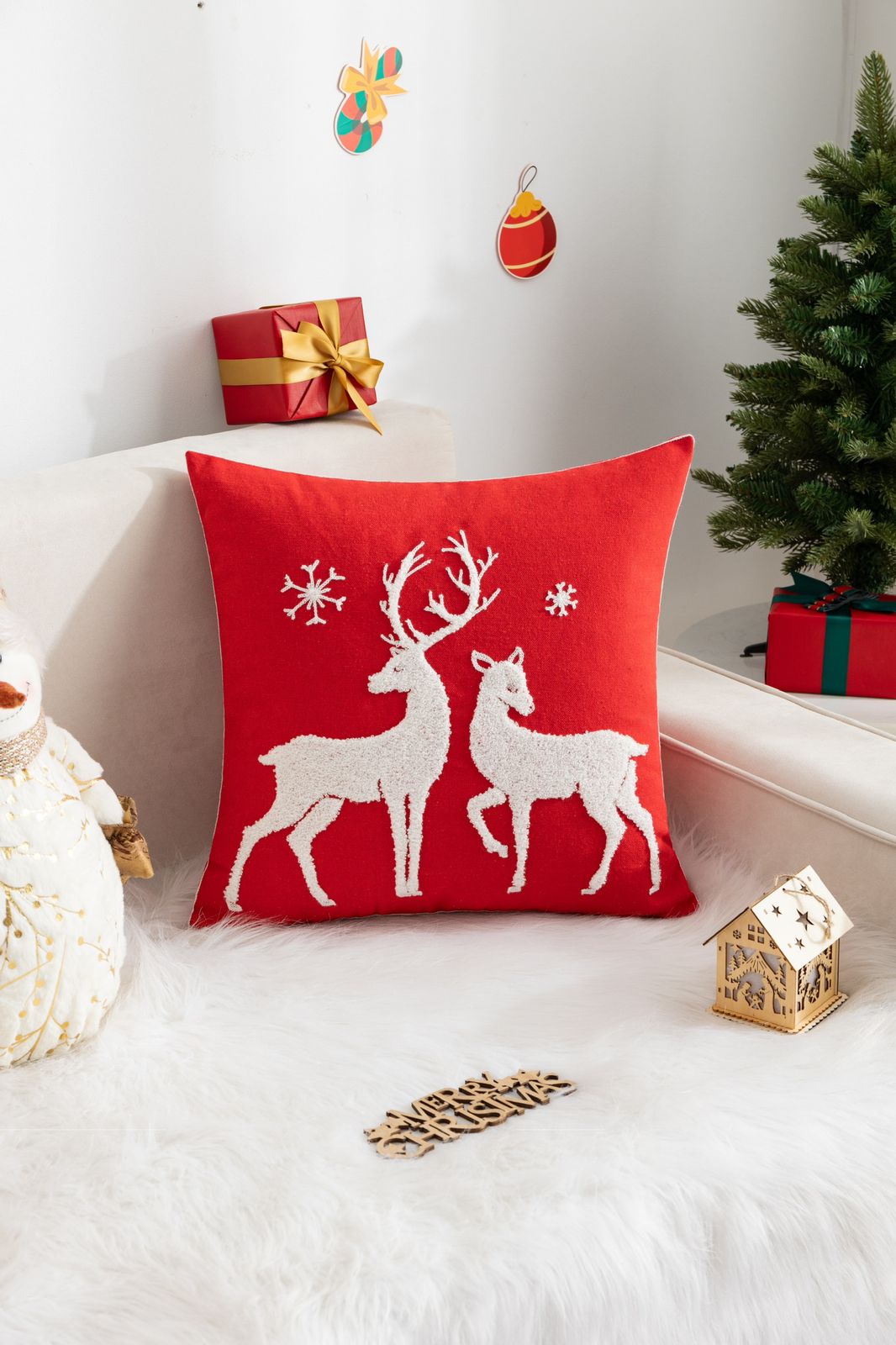 Fundas de cojines bordadas,  diseño navideño en 45x45cm