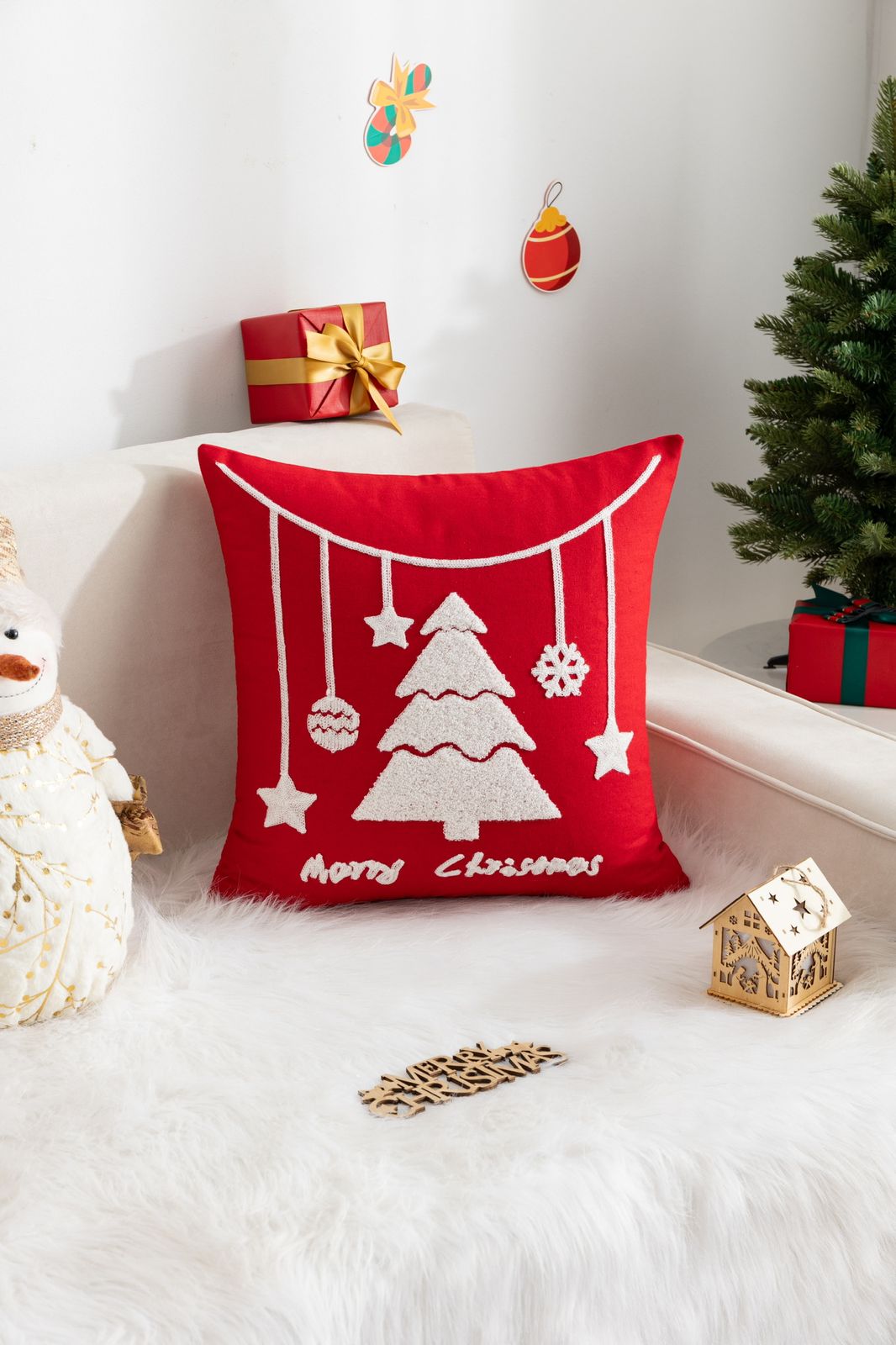 Fundas de cojines bordadas,  diseño navideño en 45x45cm