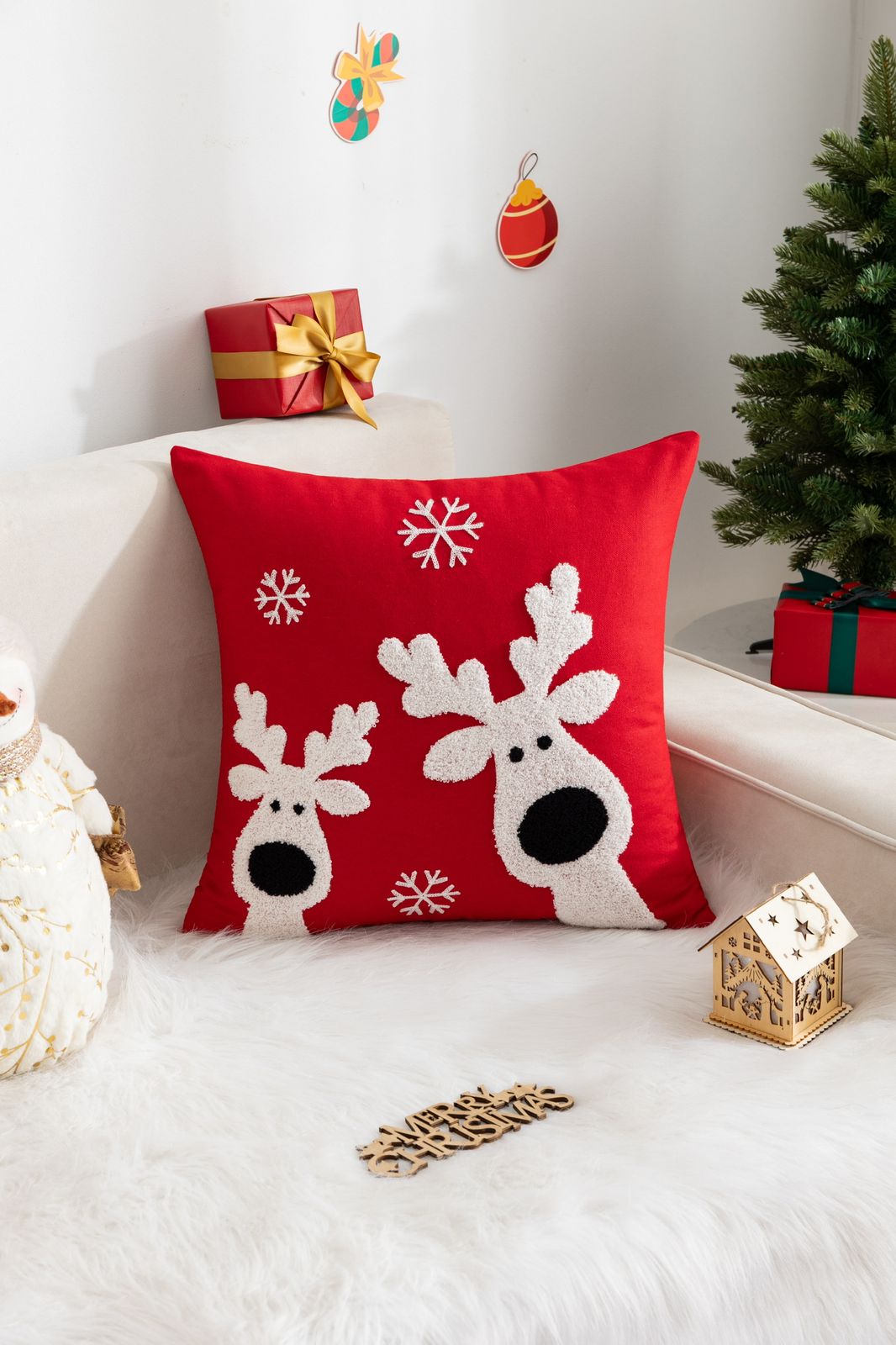 Fundas de cojines bordadas,  diseño navideño en 45x45cm