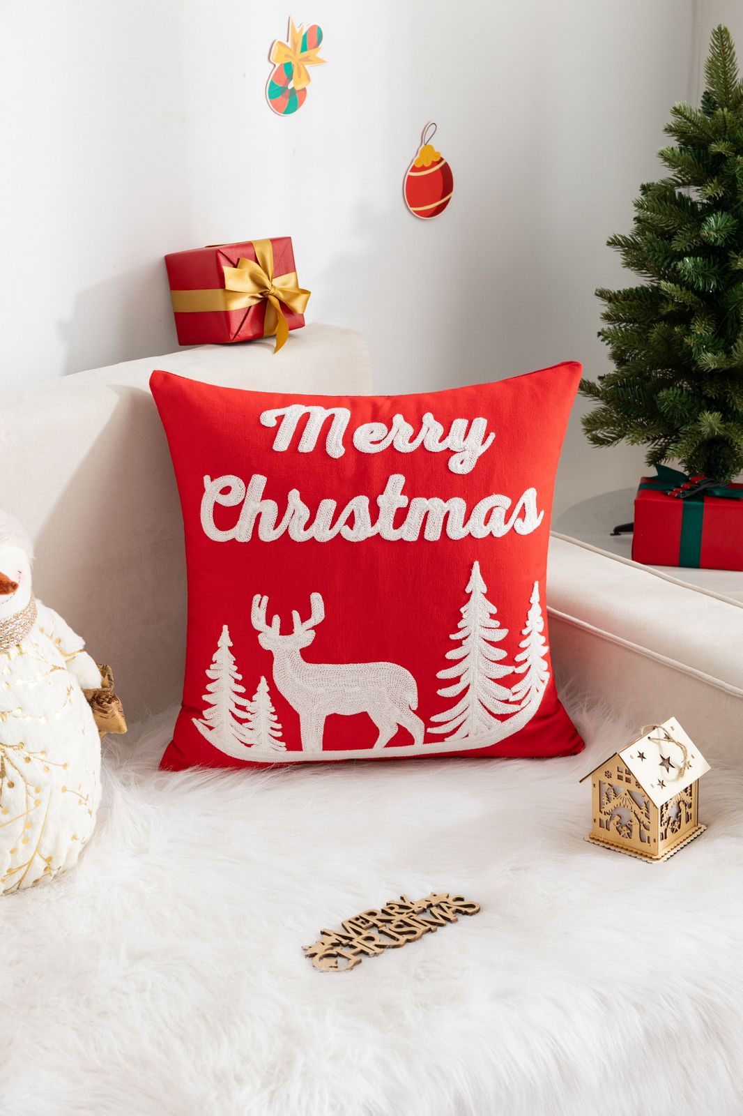 Fundas de cojines bordadas,  diseño navideño en 45x45cm