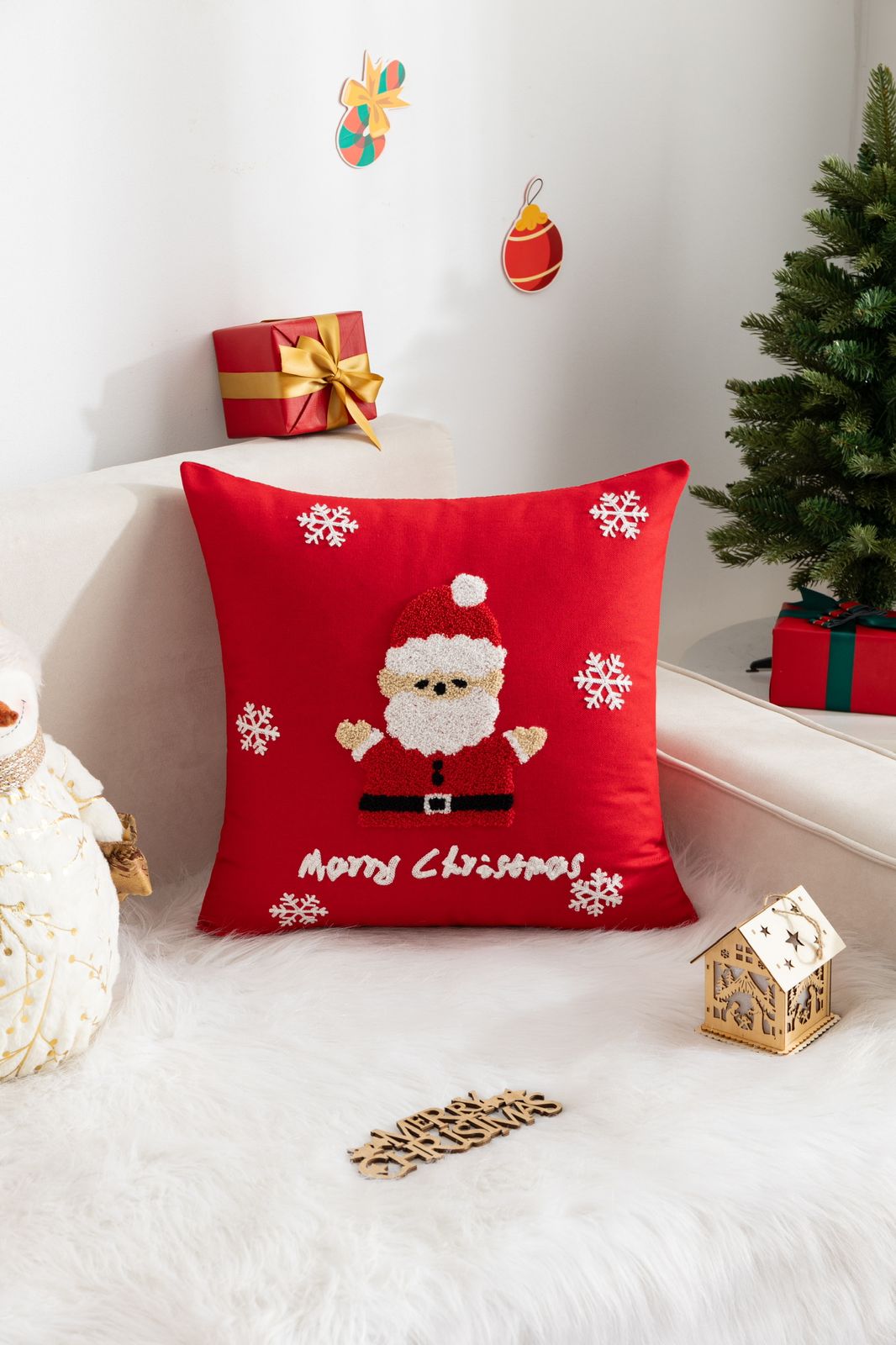 Fundas de cojines bordadas,  diseño navideño en 45x45cm