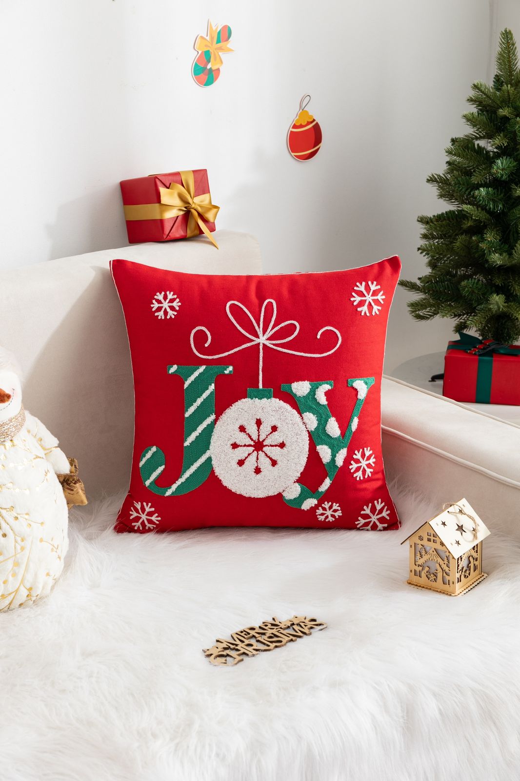 Fundas de cojines bordadas,  diseño navideño en 45x45cm