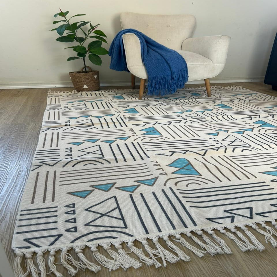 Alfombra Kilim Algodón Nordic Azul 180x200 Cm