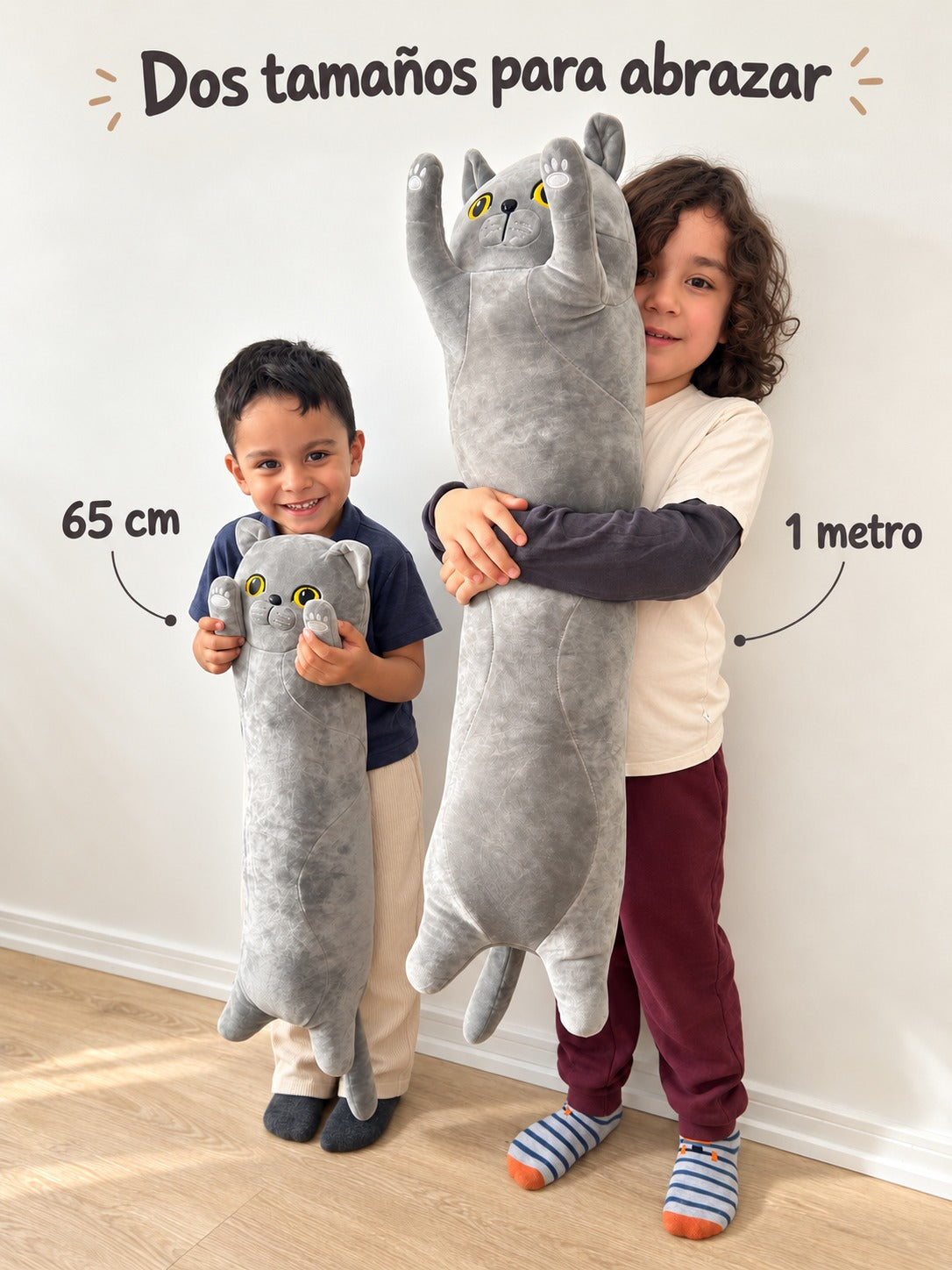 Peluche Gato Largo  · Afelpado Extra Suave  Gris