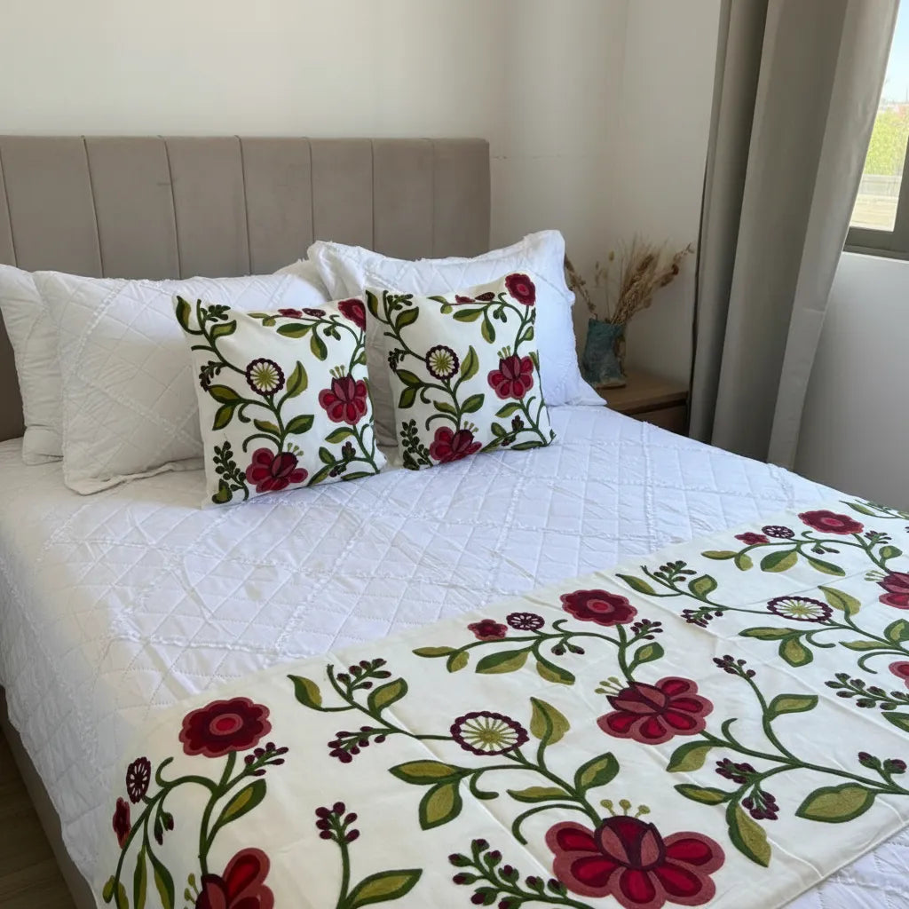 Set de pieceras bordadaS, floral