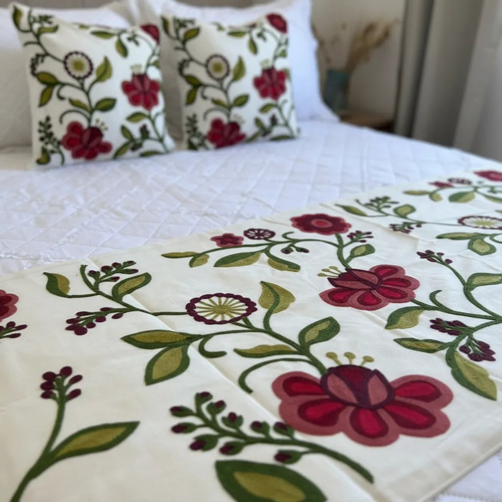 Set de pieceras bordadaS, floral