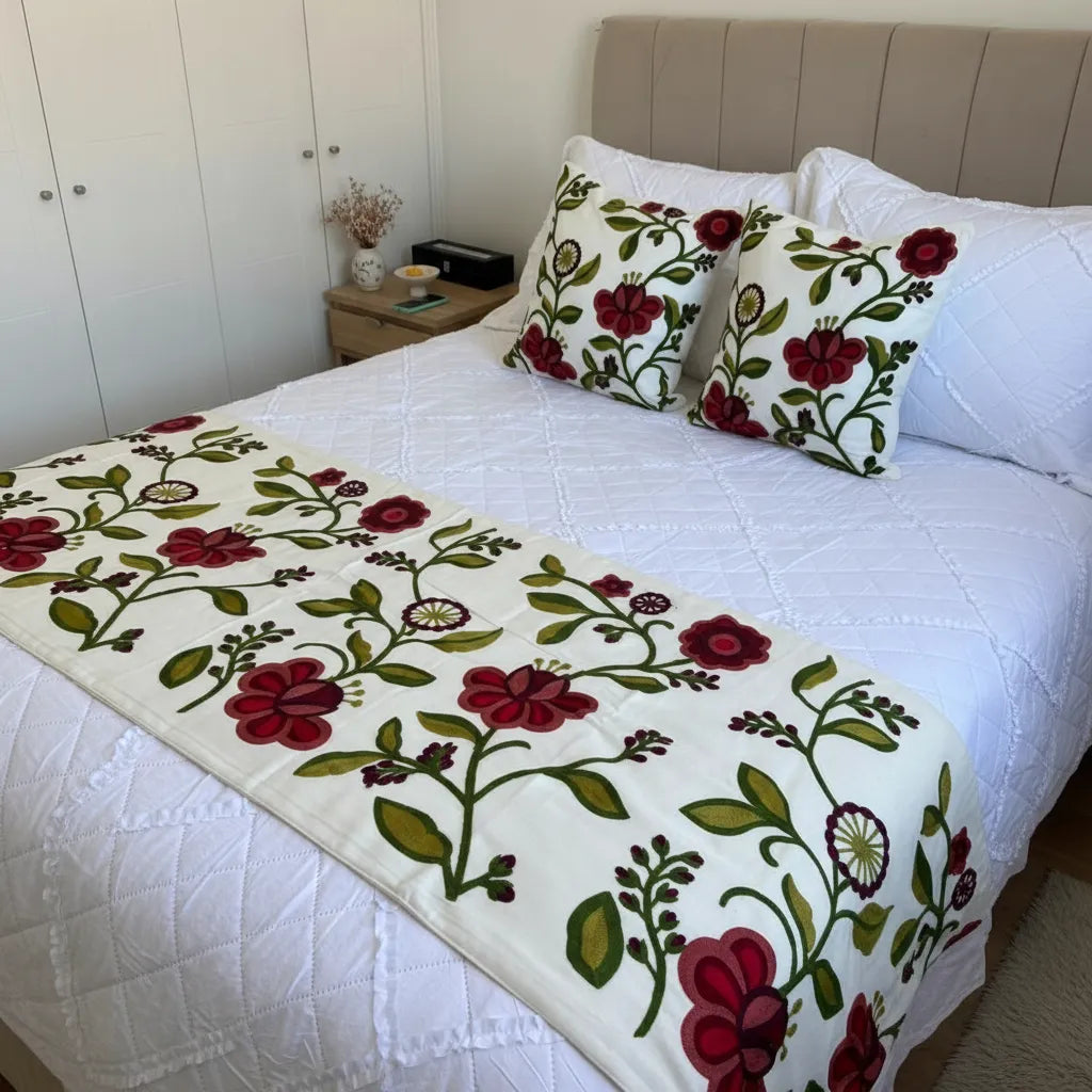 Set de pieceras bordadaS, floral