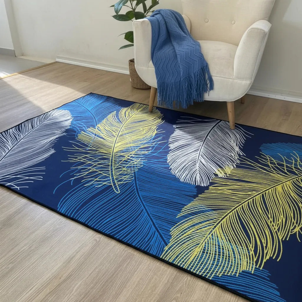 Alfombra Antideslizante Hojas Azul & Mostaza 120 X 180 Cm