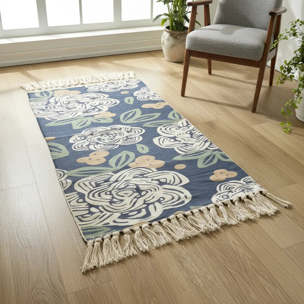 Alfombra Kilim Flores Blancas 90Cmx 60cm
