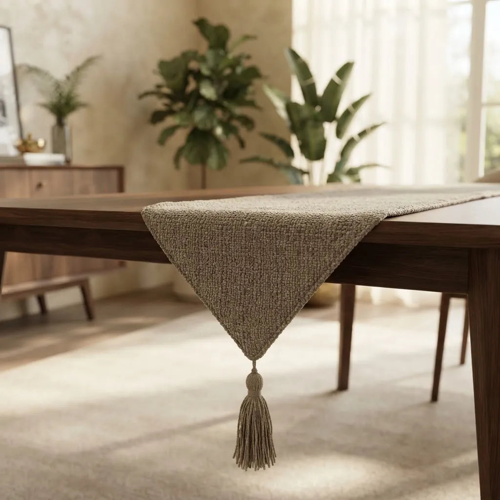 Camino De Mesa Chenille Cafe claro  Texturizado 30 × 180cm