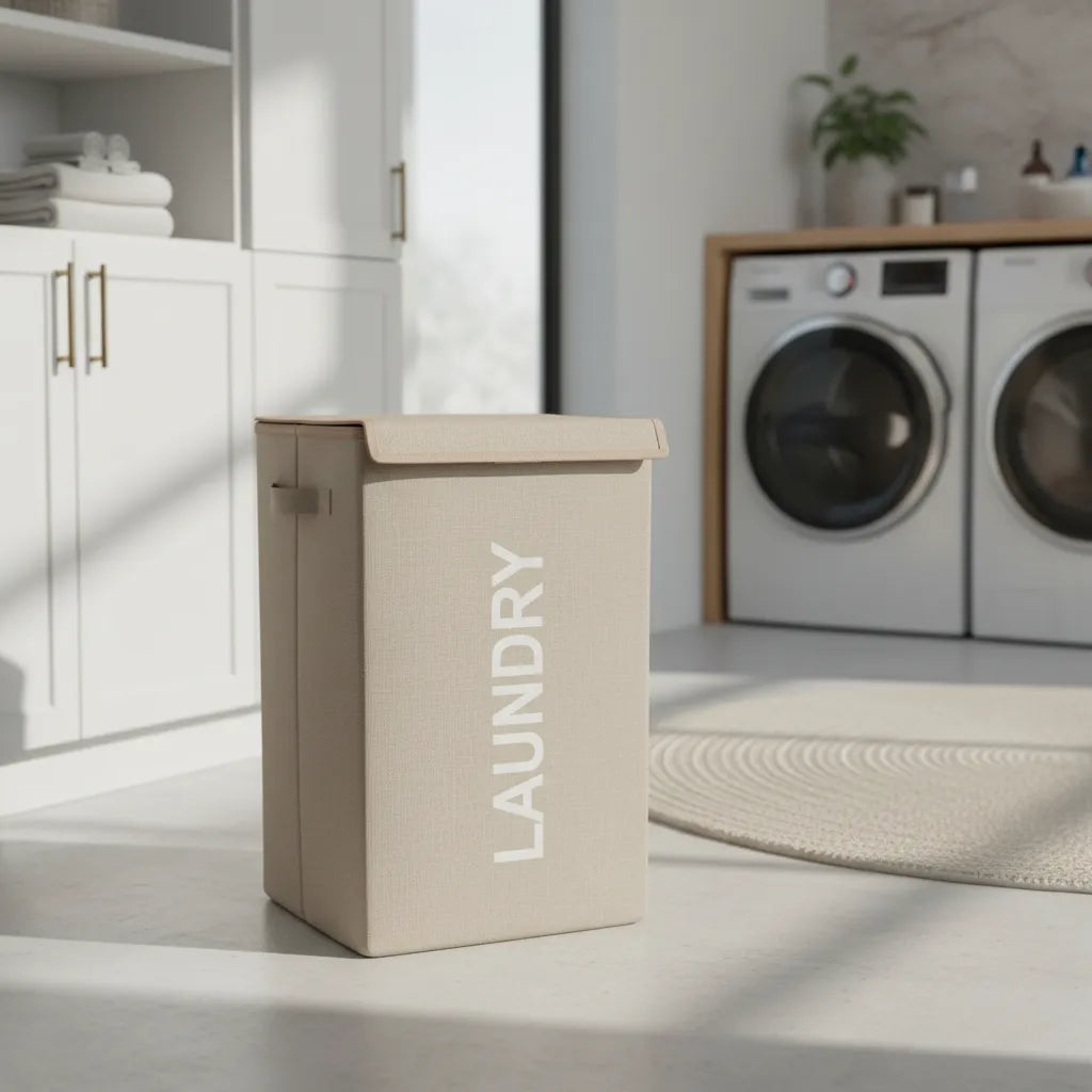 Canasto Organizador Para Ropa Laundry Beige Con Tapa