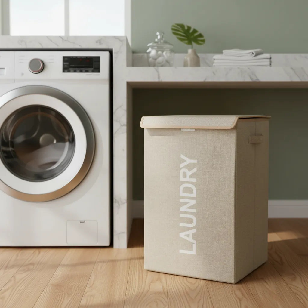 Canasto Organizador Para Ropa Laundry Beige Con Tapa