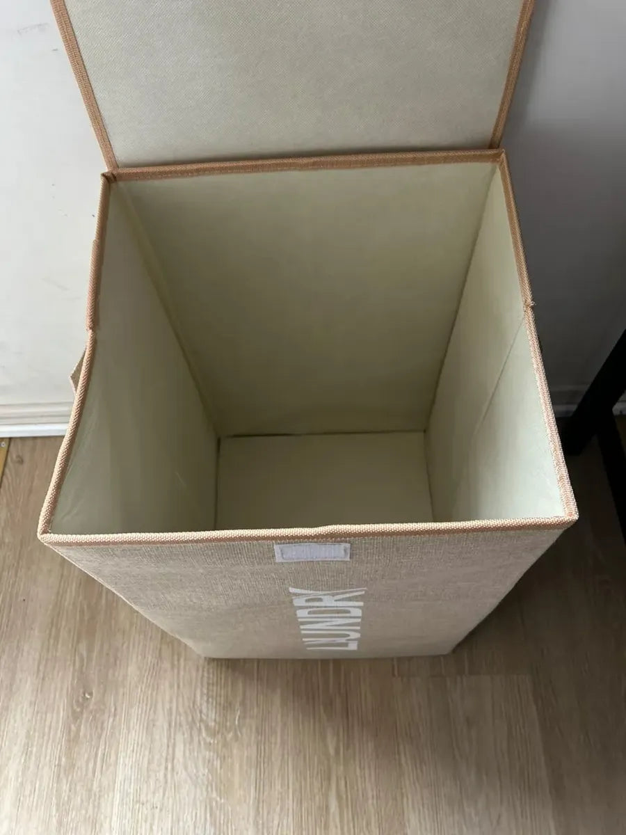Canasto Organizador Para Ropa Laundry Beige Con Tapa