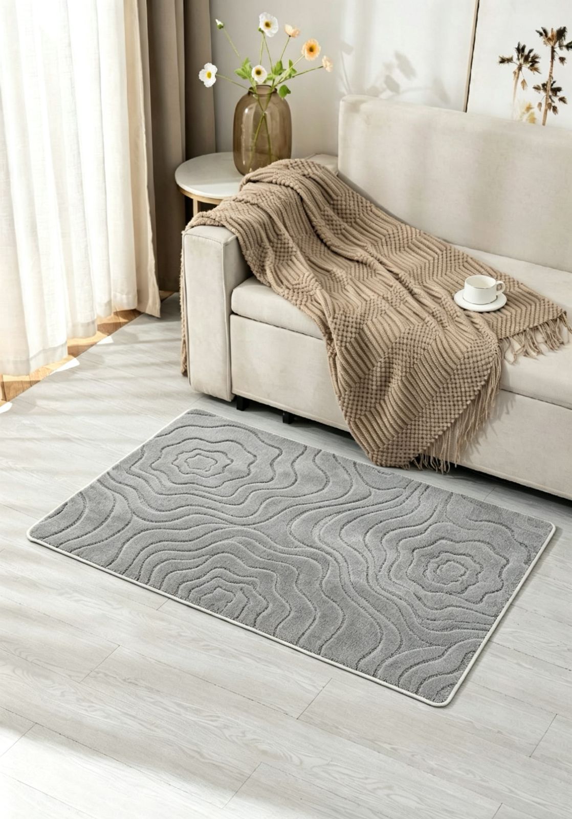 Alfombra Decorativa Gris  Relieve, Antideslizante 80x120 cm