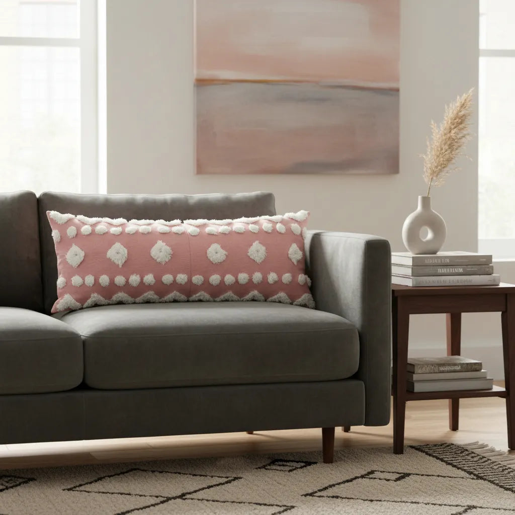 Cojín Boho Blush 35cmx90cm Rosa Pálido Relieve