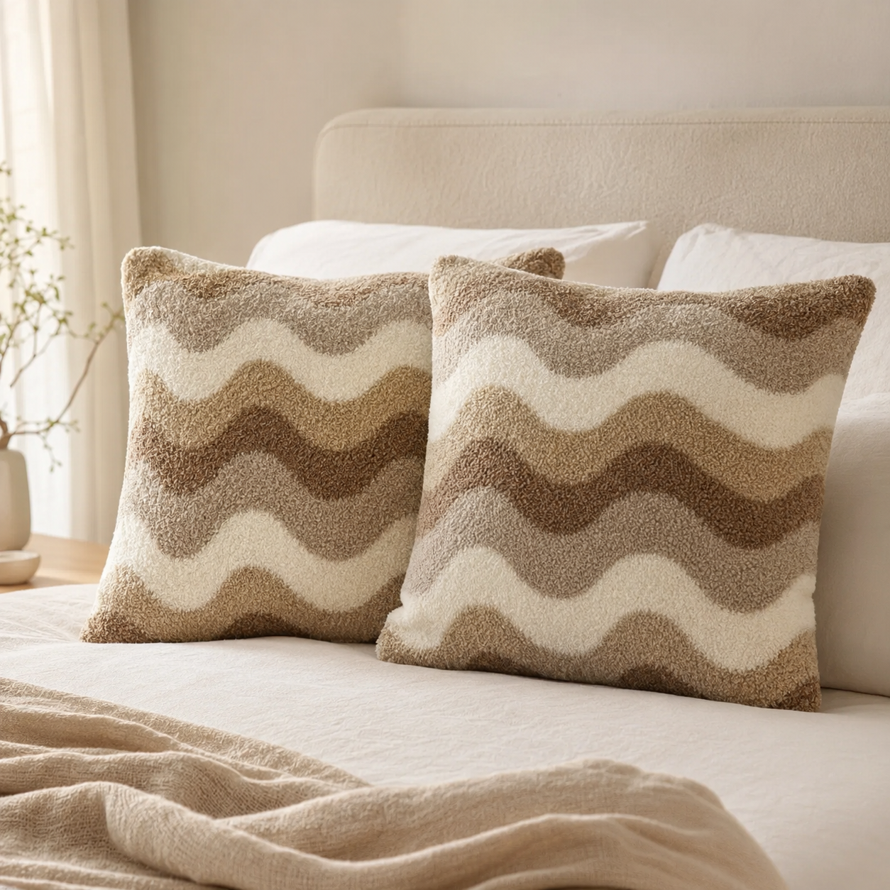 Fundas de cojines pelo extra suave dunas moka beige y café