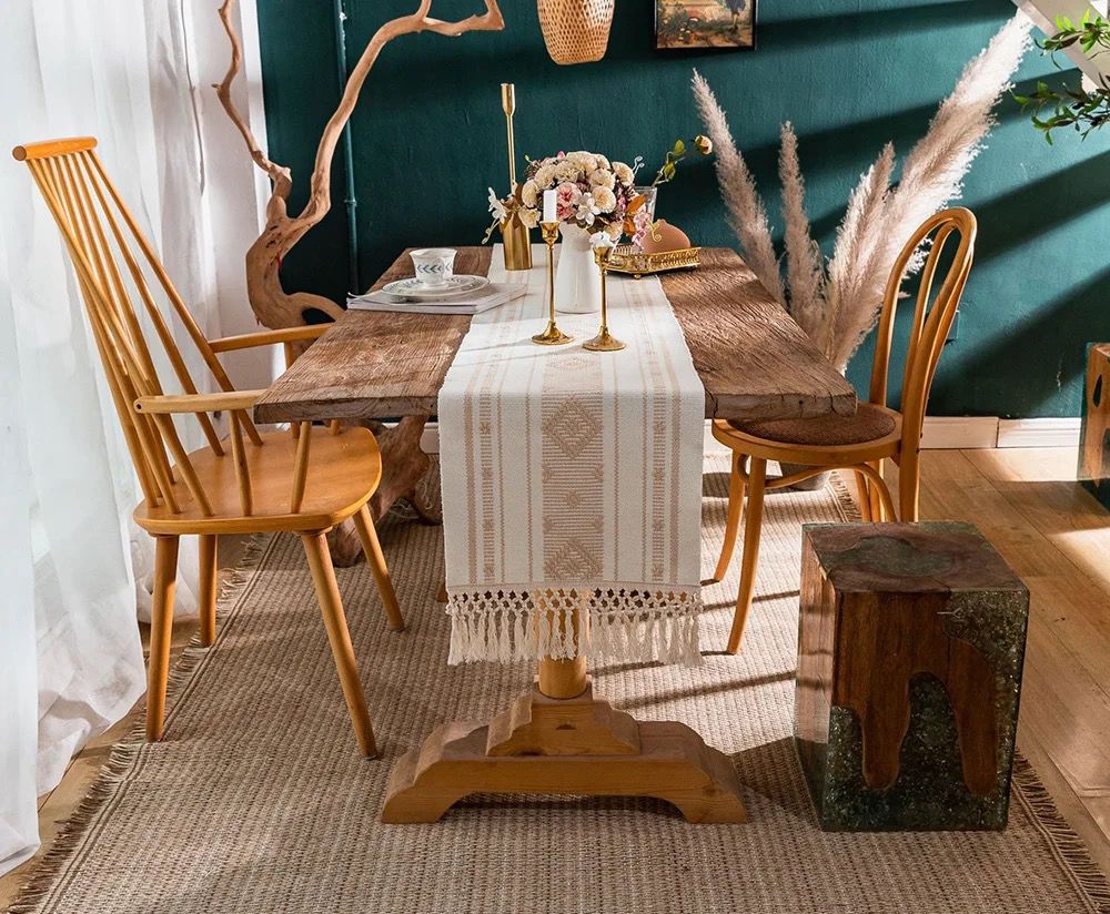 Camino de mesa tejido, beige