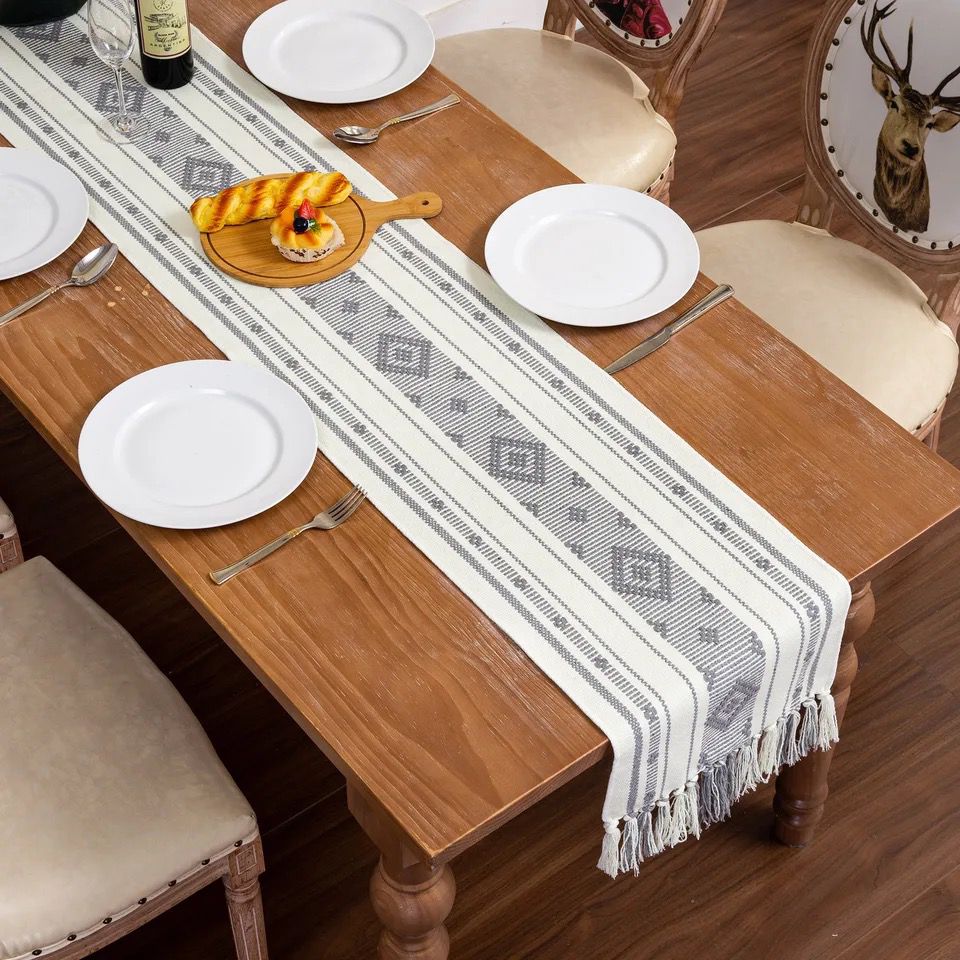 Camino de mesa tejido, gris