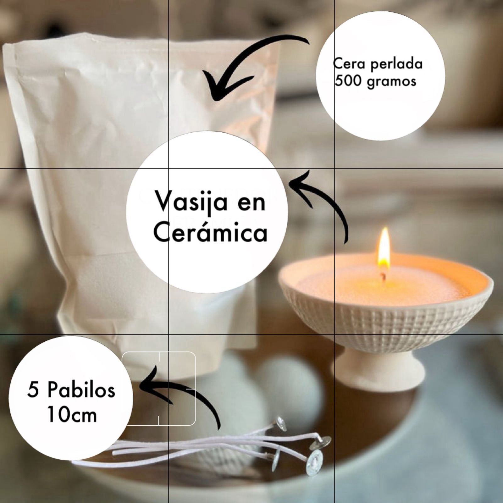 kit 500 gr de cera perlada + vasija