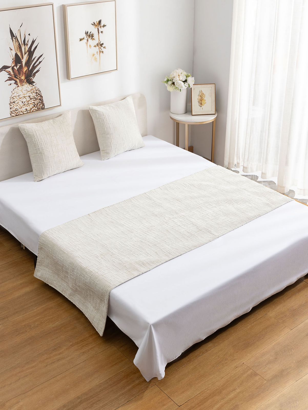 Set de piecera chenille beige + 2 fundas 45cmx45cm