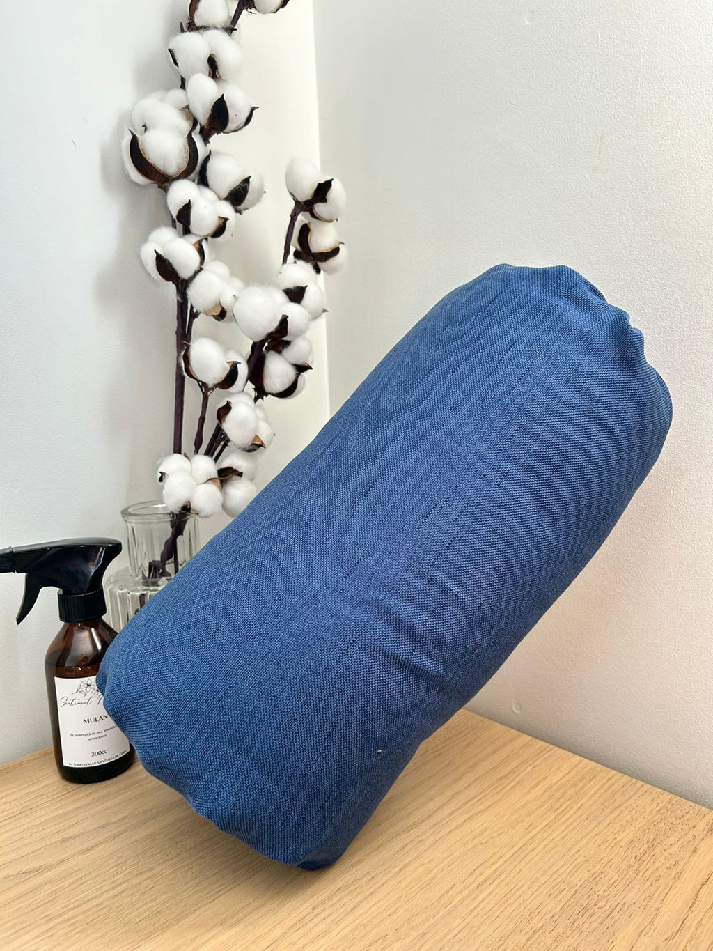 Cojín cilíndrico lino, azul