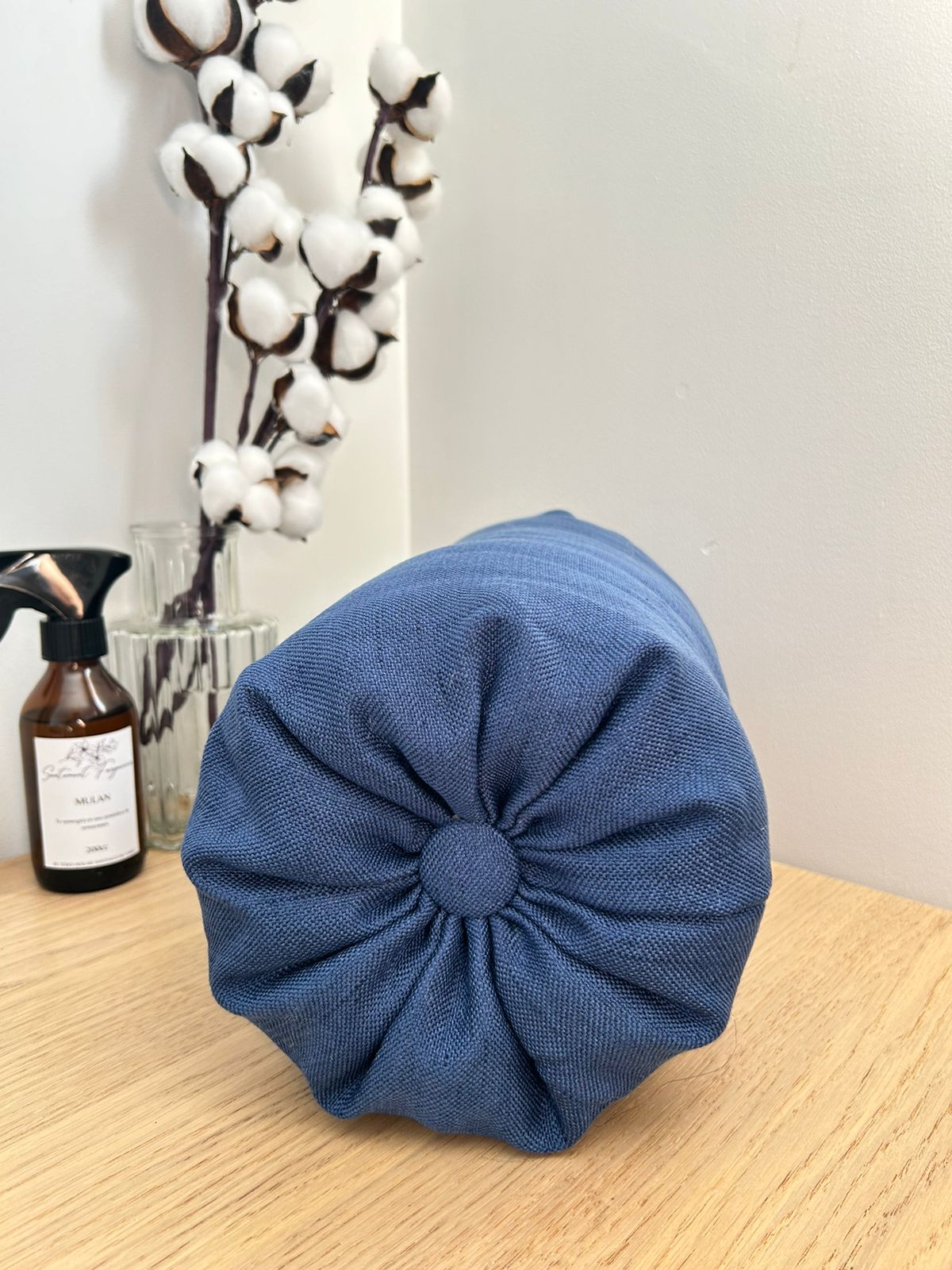 Cojín cilíndrico lino, azul