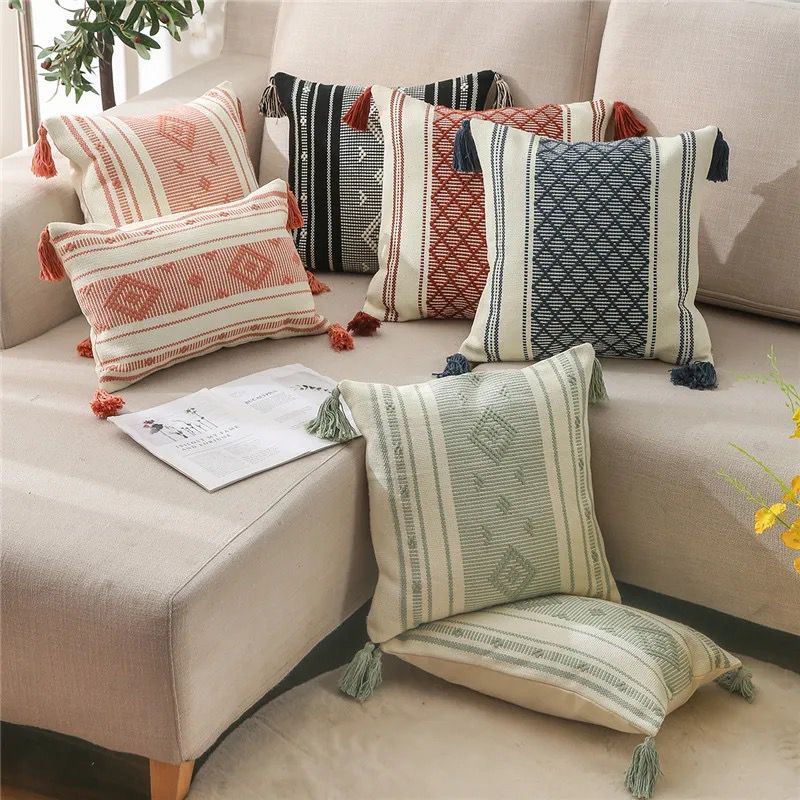 Fundas de cojines Kilim con borlas