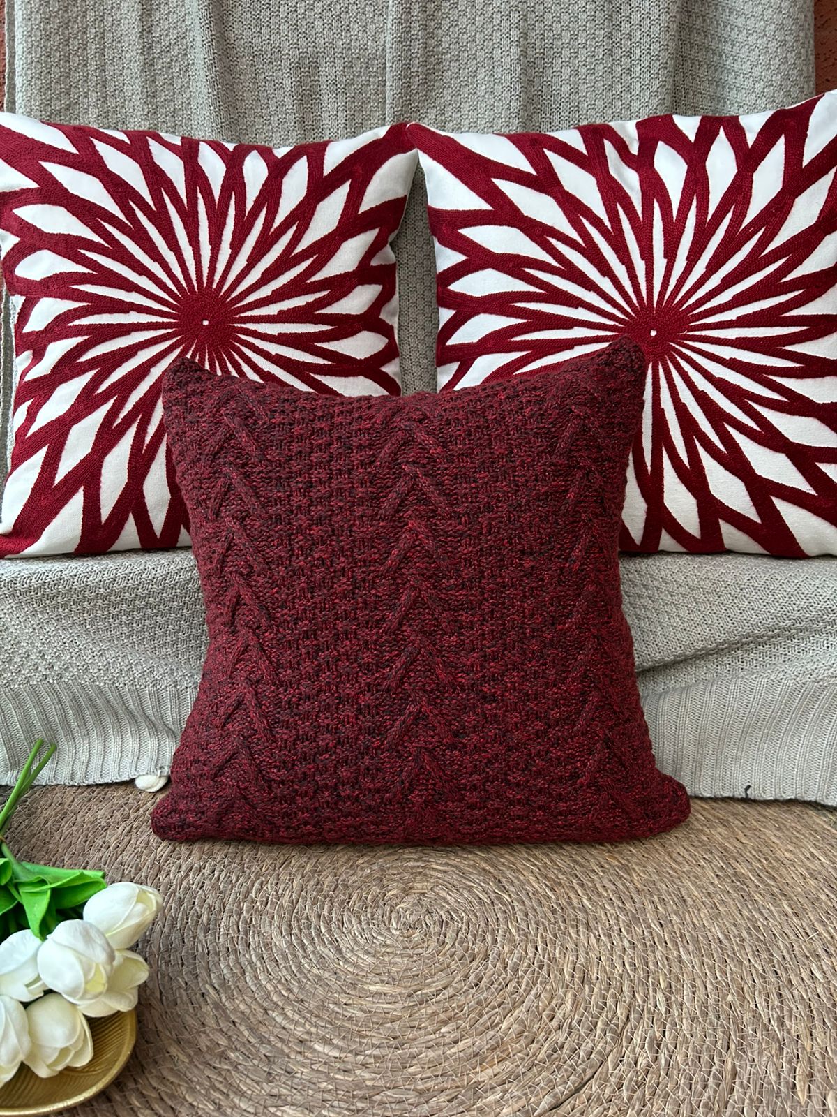Set de 3 cojines combinados rojo mandala   ¡Paga 2, lleva 3!