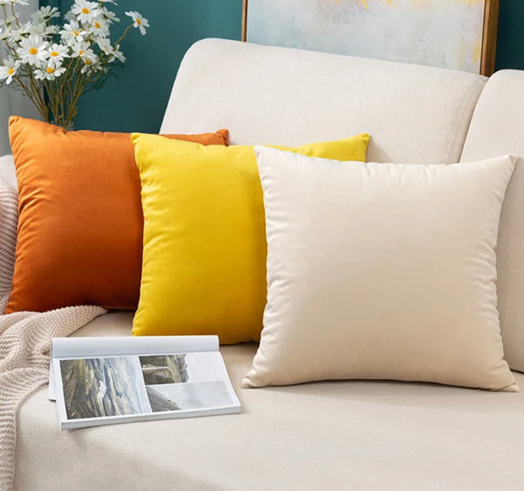 Fundas de cojines terciopelo mostaza