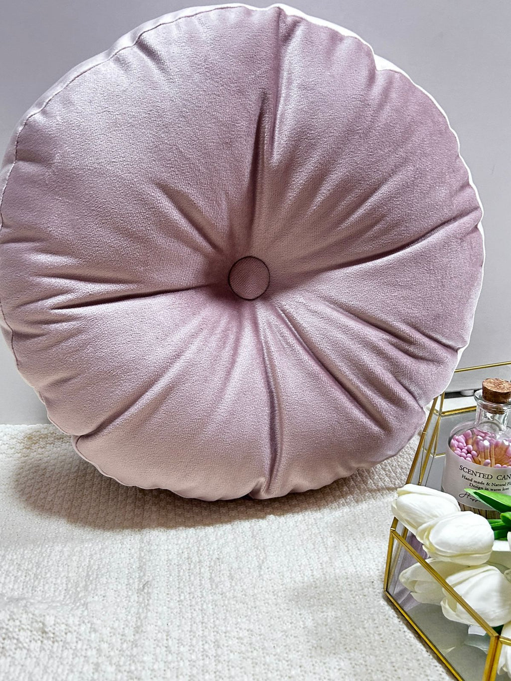 Cojin redondo velvet  con boton