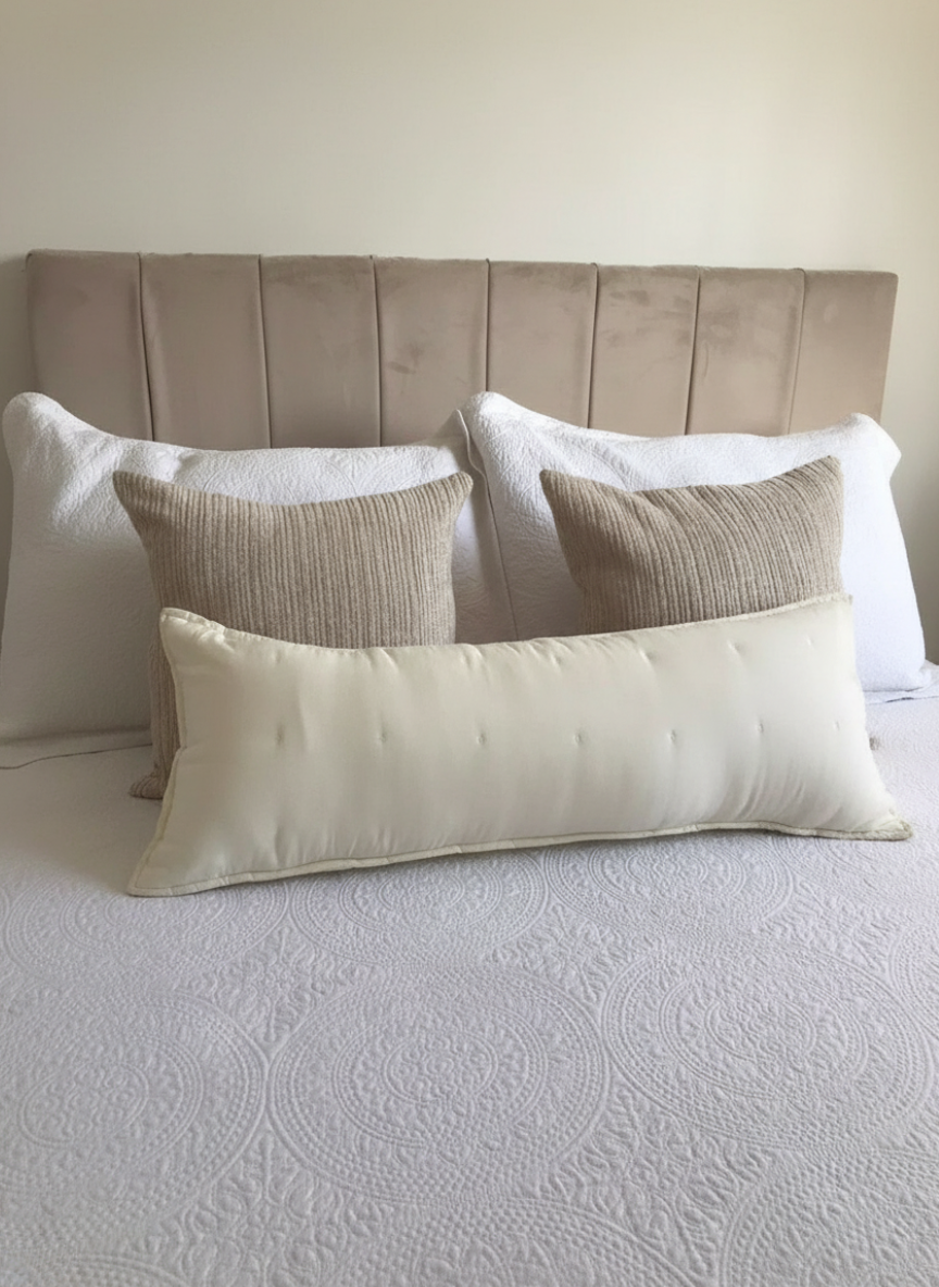 Cojín Bordado Rectangular 35×90 cm – Decorativo y Suave Beige