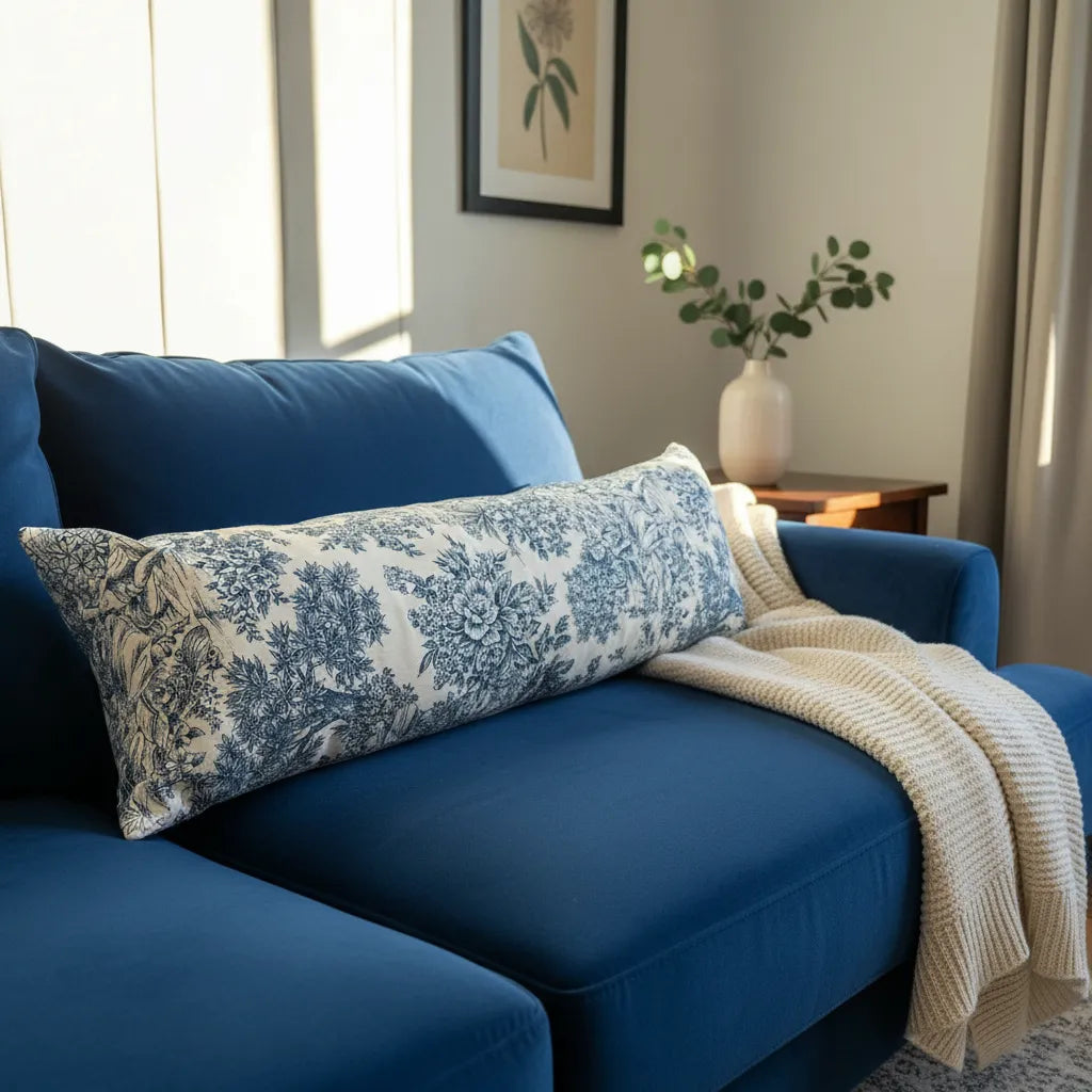 Cojin 30x90 Cm Toile De Jouy Jardín Francés Azul