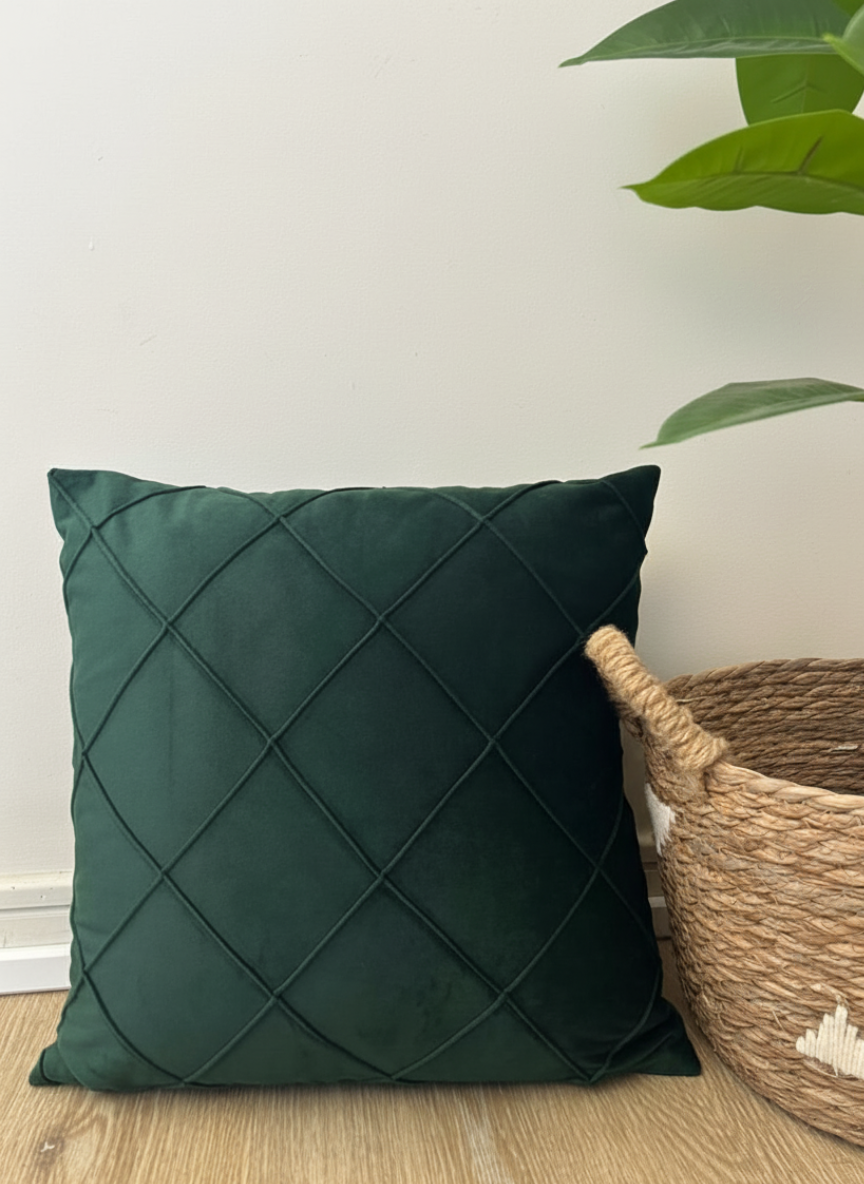 Fundas de cojines de terciopelo 40x40cm, con pliegues. verde esmeralda