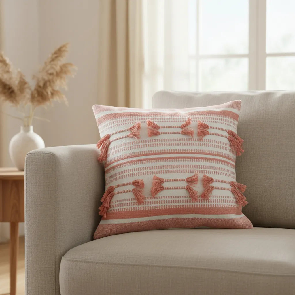 Fundas de cojines kilim con borlas Coral Boho Chic