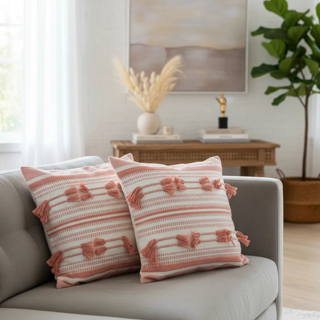 Fundas de cojines kilim con borlas Coral Boho Chic