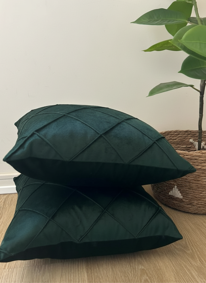 Fundas de cojines de terciopelo 40x40cm, con pliegues. verde esmeralda