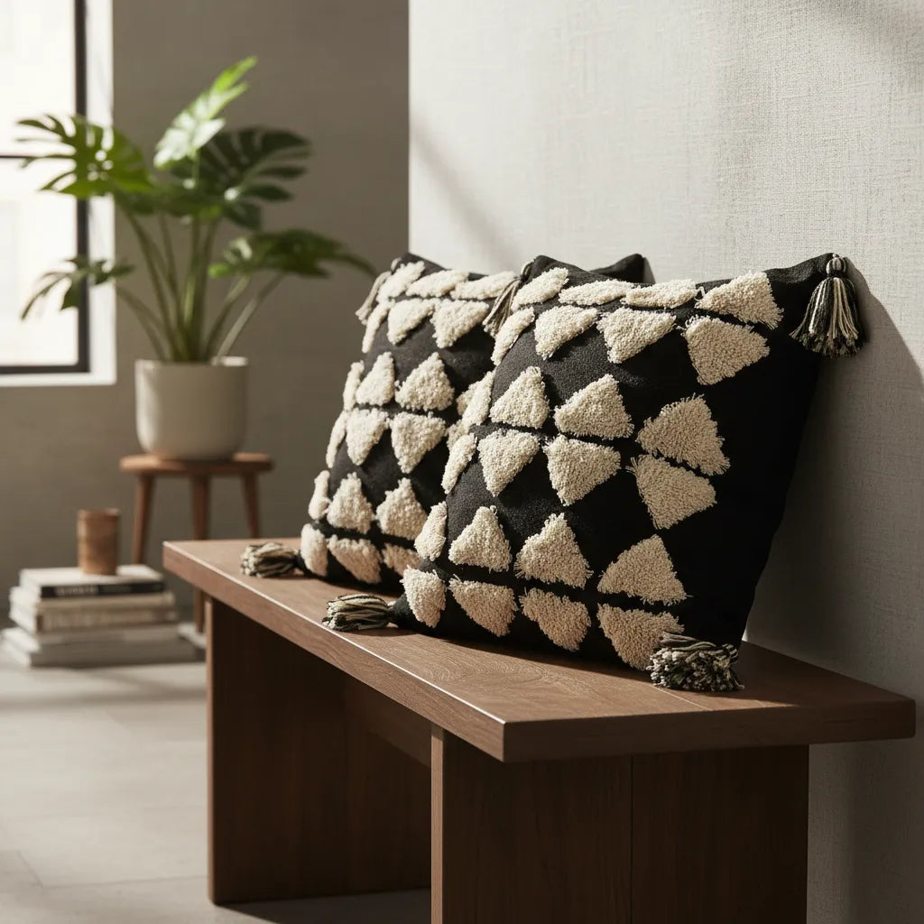Fundas de cojines boho,  Diseño  Étnico Blanco & Negro