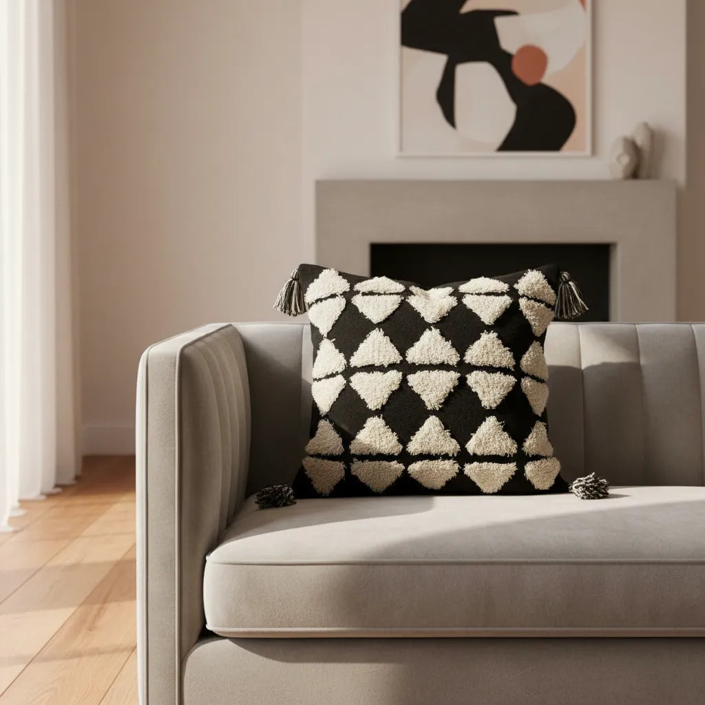 Fundas de cojines boho,  Diseño  Étnico Blanco & Negro