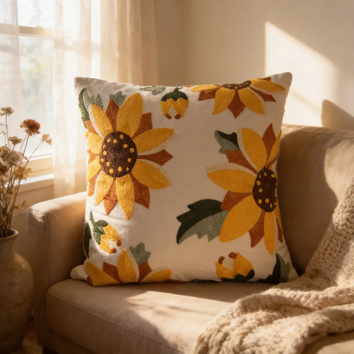 Fundas de cojines bordadas  “Girasol”