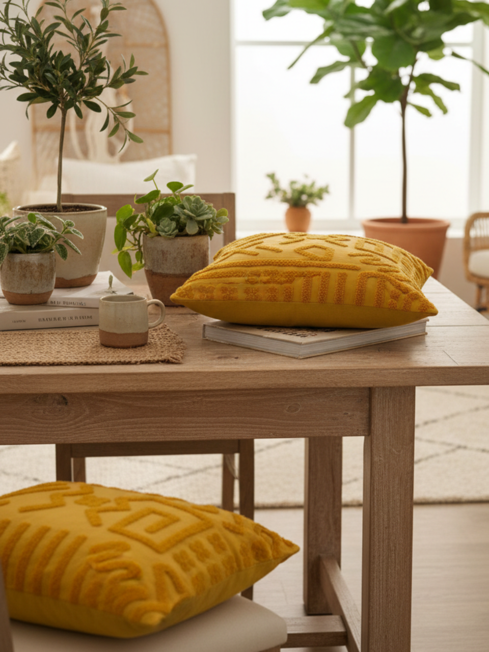 Fundas de cojines 45x45cm Mostaza Geo-tuft  Bordado